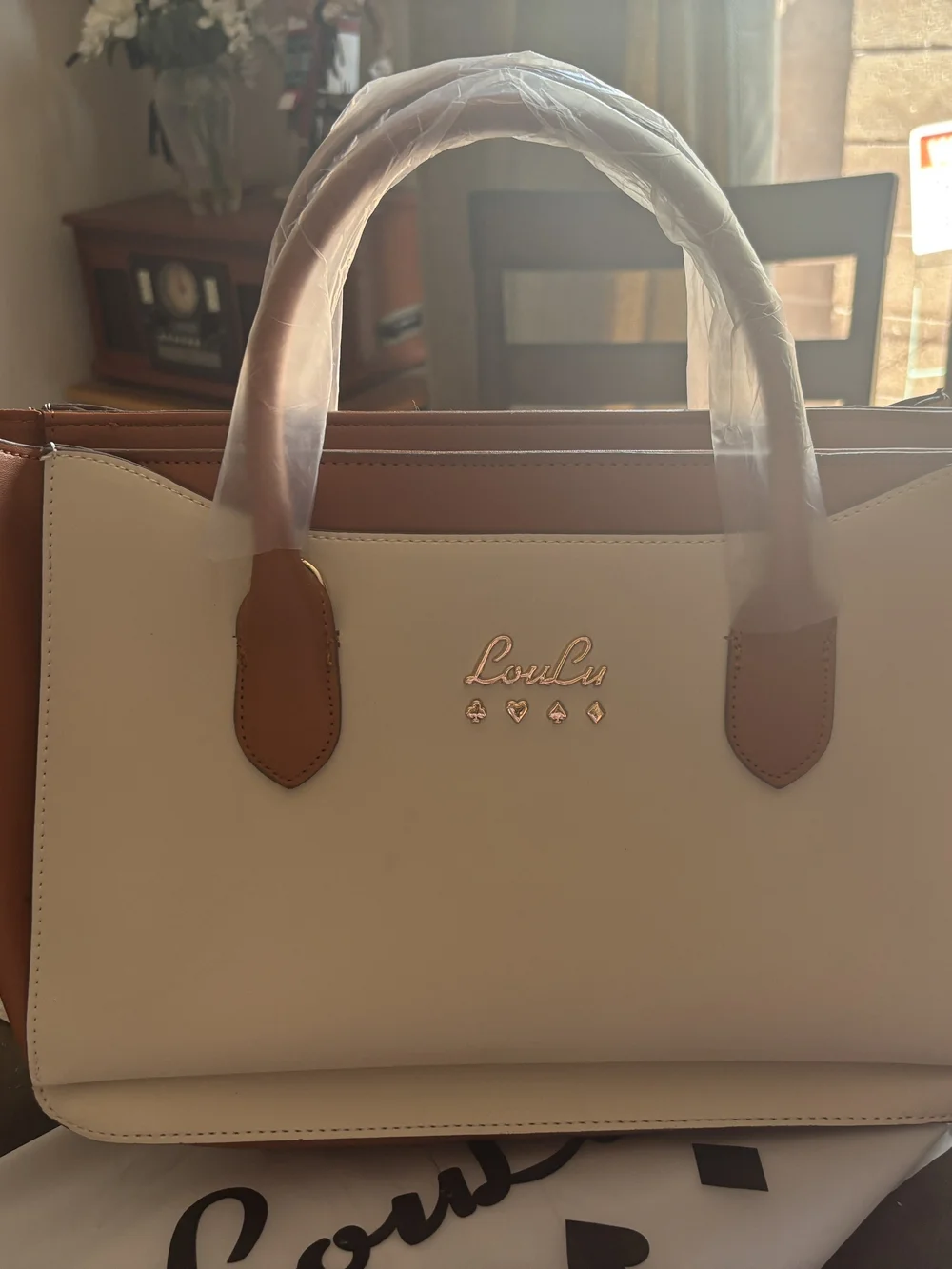 Lulu's Two-Tone White and Brown Tote Bag